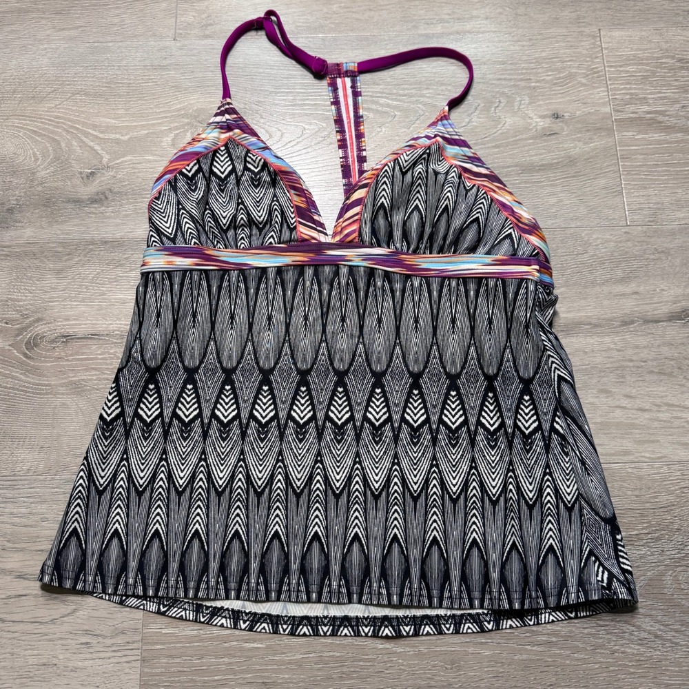 Prana Womens Black White Geometric Racerback Tankini Swim Top Size Small S